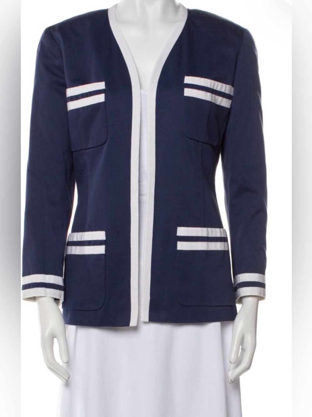 Chanel Navy Jacket with White Trim Vintage